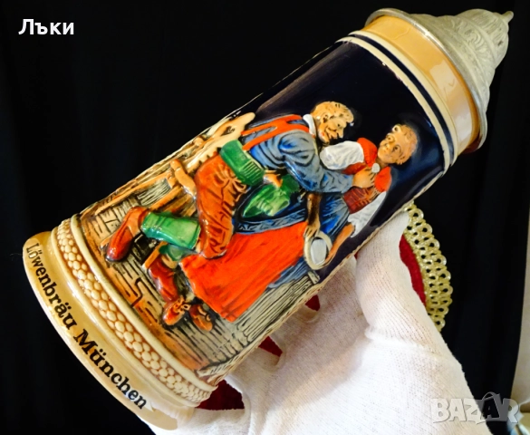 Халба с калаен капак Löwenbräu München., снимка 8 - Антикварни и старинни предмети - 52887300