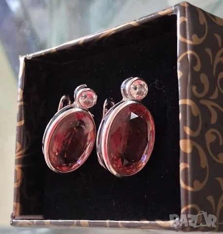 Нови сребърни обеци с голям султанит, снимка 2 - Бижутерийни комплекти - 43645194