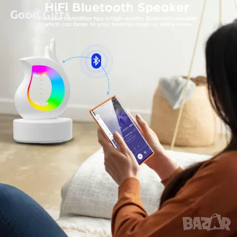 Безжичен Арома дифузер, Bluetooth колонка Овлажнител за въздух с музика и светлина, снимка 7 - Други стоки за дома - 48038164
