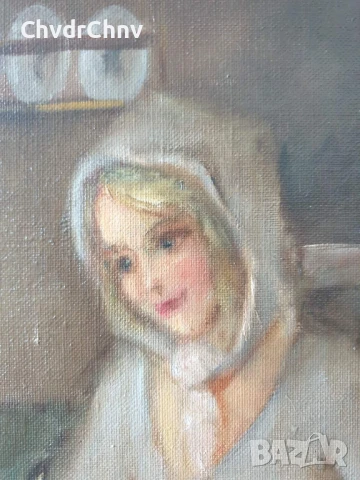 80x69см/голяма картина масло върху платно/женски портрет/Пепеляшка/дървена рамка, снимка 5 - Картини - 51176720