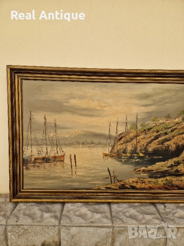 Страхотна антикварна майсторска авторска картина масло върху платно , снимка 5 - Антикварни и старинни предмети - 51686755