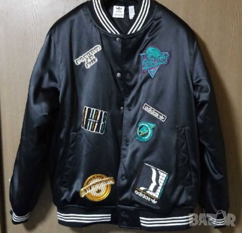 Adidas- M/L- Girls are awesome- Уникално ново дамско яке тип бомбър от черен сатен, снимка 8 - Якета - 38026910