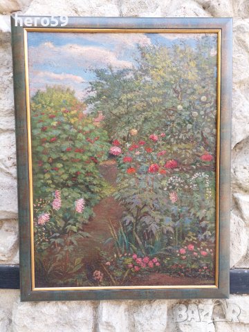 Маслена картина-В градината(В саду)художник-Орлик Леонтий Иванович 1936 - 2012 г., снимка 1 - Картини - 37879371