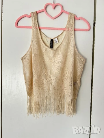 Разпродажба! Дантелен дамски летен/плажен топ с ресни H&M размер S/M, снимка 1
