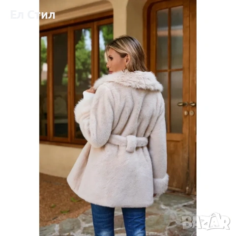 💕Дамско еко-палто с колан и шал яка, снимка 3 - Палта, манта - 53953347