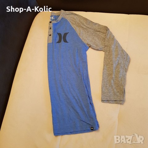 Original HURLEY Premium Fit Long Sleeve Grey Blue Button Neck Shirt, снимка 2 - Блузи - 38452643