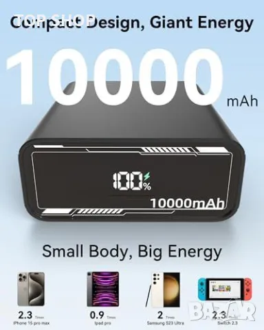 Ново Бързо Зареждане 30W Power Bank USB C, 10000mAh външна Батерия, снимка 5 - Външни батерии - 49567142