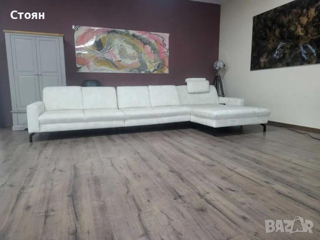 Кремав ъглов диван от плат с лежанка MM-ZE1126 с ел. механизъм, снимка 4 - Дивани и мека мебел - 44216172