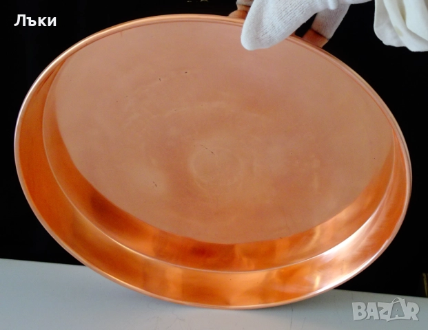 Медна тава 35 см.,чиста червена мед 820 гр. , снимка 5 - Антикварни и старинни предмети - 52012956