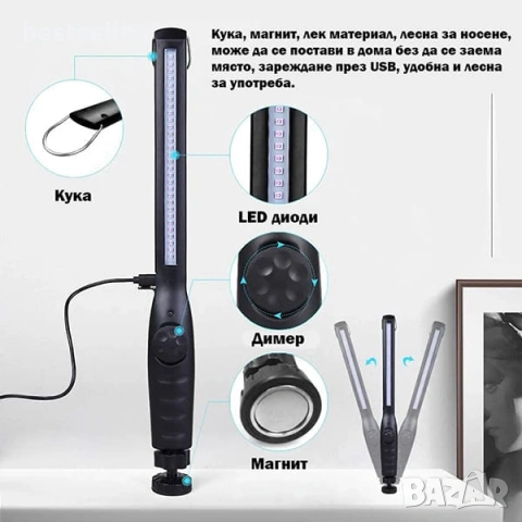 UV LED лампа за дезинфекция и стерилизация UV-C 10W преносима бактерициден ув фенер за дома и офиса, снимка 5 - Лед осветление - 53187900
