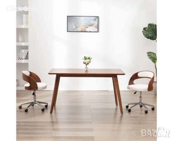 Въртящ офис стол, бял, извито дърво и изкуствена кожа, снимка 1 - Столове за офис - 40384278