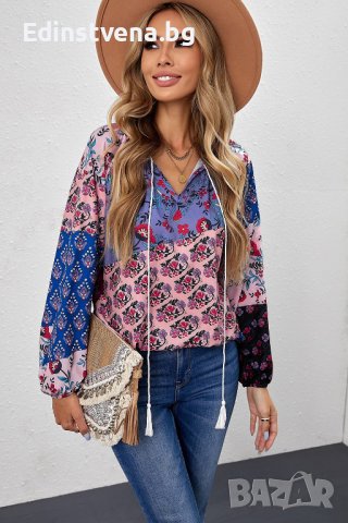 Дамска блуза с принт на цветя, снимка 5 - Блузи с дълъг ръкав и пуловери - 40526067