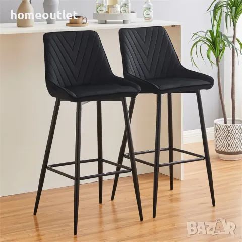 ПРОМОЦИЯ Бар стол с облегалка и дамаска от кадифе, височина 104см, к-т от 2бр - C-U-BS-B0304BL, снимка 2 - Столове - 49099915