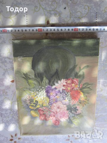 Стара Рисувана картина масло върху платно подписана , снимка 2 - Картини - 31383250