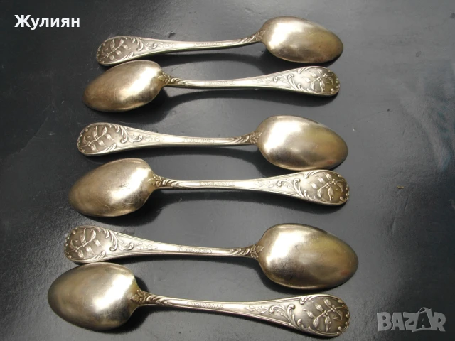 КОМПЛЕКТ ПОСРЕБРЕНИ ЛЪЖИЧКИ ЗА КАФЕ CHRISTOFLE A LOS MANDARINES , снимка 2 - Антикварни и старинни предмети - 50492391