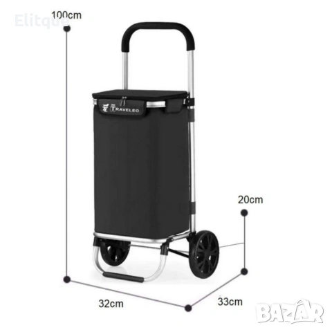 Количка за пазаруване в черен цвят – 40 л, водоустойчива, лека и удобна с 2 колела, снимка 4 - Други стоки за дома - 53240763