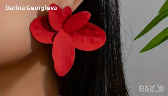 Червени метални обеци, снимка 2 - Обеци - 48345253