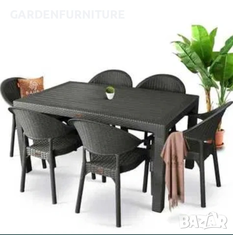 Комплект лукс маса + 6 или 4 стола ратан 4 цвята и размери маси мод.13