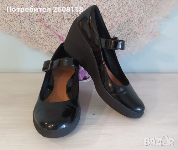 CLARKS черни, лачени – на платформа, № 40, снимка 4 - Дамски ежедневни обувки - 38445464