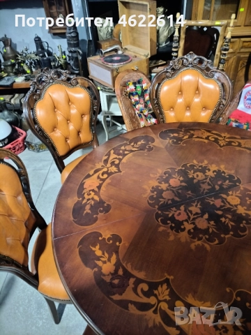 РАЗТЕГАТЕЛНА МАСА С ШЕСТ СТОЛА БАРОКОВ СТИЛ , снимка 3 - Антикварни и старинни предмети - 52651483