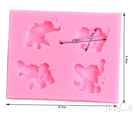 4 малки Слончета Слонче слон силиконов молд форма декорация торта фондан, снимка 2 - Форми - 30183762