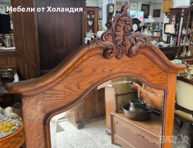 Голямо кристално огледало с дъбова рамка, снимка 2 - Антикварни и старинни предмети - 54067463
