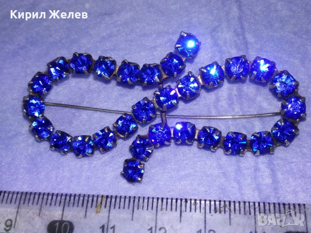ДЕБЕЛО ПОСРЕБРЕНА МЕДНА СТАРИННА СКЪПОЦЕННА РЕТРО АРТ НУВО БРОШКА с ИСКРЯЩ СИН ЦИРКОНИЙ 40113, снимка 7 - Антикварни и старинни предмети - 42613640