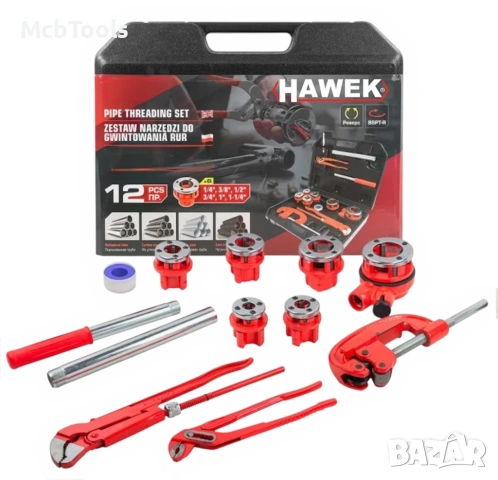 Комплект винторезка с 6 глави и инструменти 12 части HAWEK