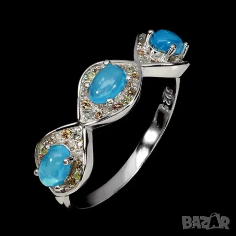 925 сребърен пръстен със сини опали подходящ за подарък, снимка 1
