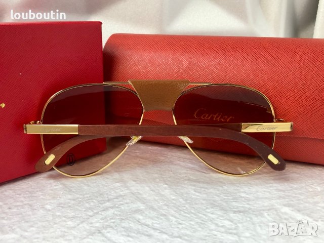 Cartier 2023 мъжки слънчеви очила с кожа и дътвени дръжки , снимка 11 - Слънчеви и диоптрични очила - 42796056