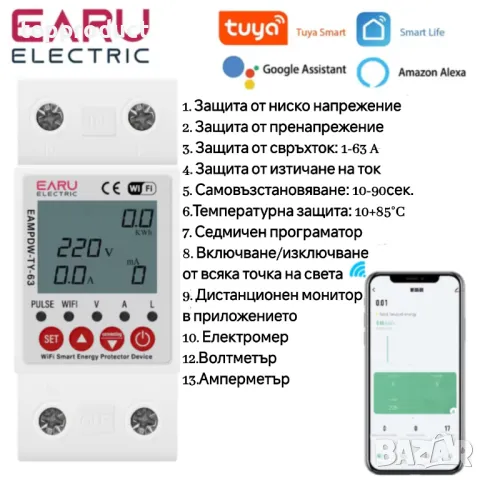 Смарт защита от пренапрежение, напреженова защита, Smart, WiFi