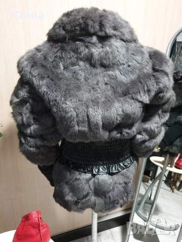 Уникално кожено палто от Заек с плетени ръкави, снимка 3 - Палта, манта - 51687803