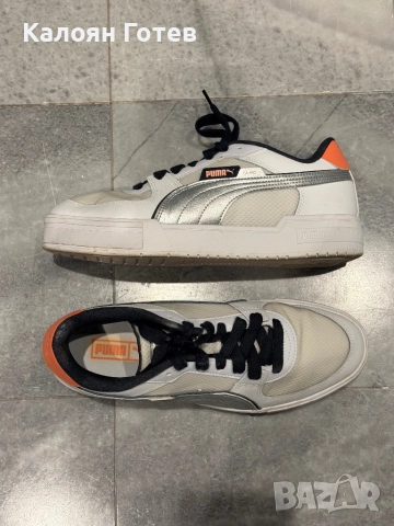 Мъжки кожени спортни обувки Puma CA Pro Techstile с мрежести зони, Бял, Оранжев, Сребрист, 10.5
