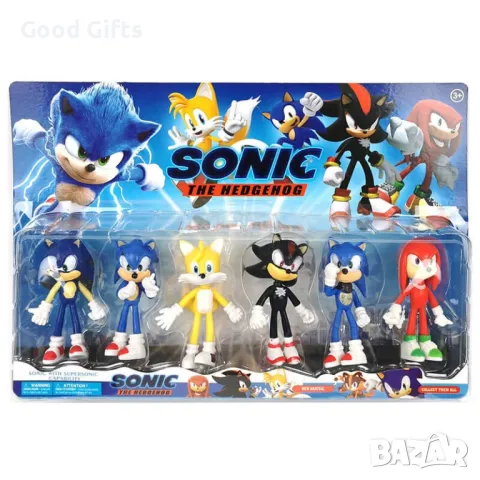 6 Броя Голям Комплект фигурки Соник Sonic Фигурки, снимка 2 - Фигурки - 48985606