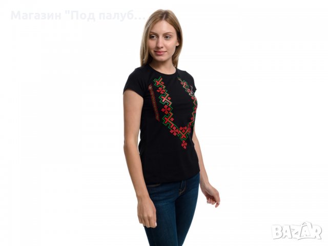 Нова дамска черна тениска с трансферен печат Шевица, Етно мотив, България, снимка 15 - Тениски - 29964913