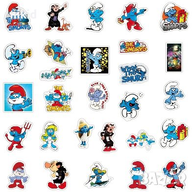 50 бр Смърф Смърфовете The smurfes самозалепващи лепенки стикери за украса декор картонена торта, снимка 7 - Други - 36669022