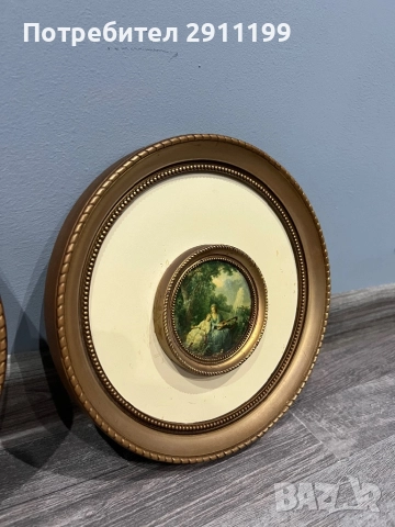 Кръгла антикварна картина, комплект от две, снимка 8 - Картини - 52814400