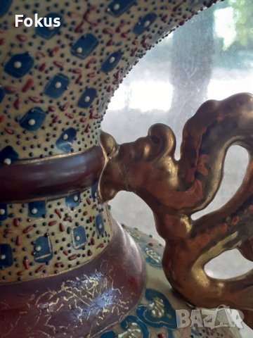 Голяма стара азиатска ваза Сатцума, ръчно рисувана, позлата Satsumaата, снимка 5 - Антикварни и старинни предмети - 37430464