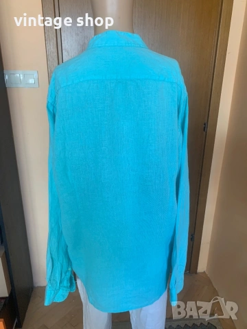 Ленена мъжка риза Yachtpur в цвят тюркоаз, размер L, снимка 3 - Ризи - 53928382
