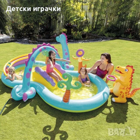 Надуваем център за игра Intex Dinoland, 302 x 229 x 112 см, PVC, с пързалка, динозавърски дизайн, снимка 1