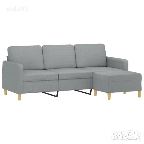 vidaXL 3-местен диван с табуретка, светлосив, 180 см, текстил, снимка 3 - Дивани и мека мебел - 56146692