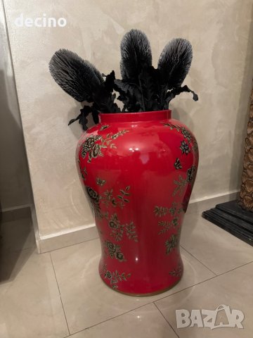 Червена ваза с китайски мотиви, снимка 4 - Вази - 44275129