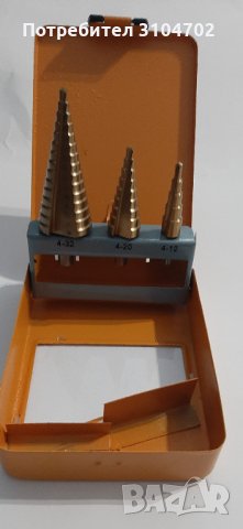 Стъпаловидни титаниеви свредла Tolsen 3бр. HSS Ti, метална кутия, снимка 4 - Други инструменти - 35046737