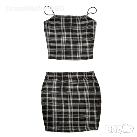 Дамски кариран комплект - пола и потник S