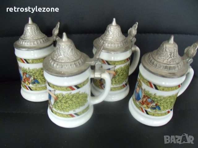 № 7145 четири стари макил порцеланови халбички  - с метални капачета, снимка 5 - Други ценни предмети - 42221365