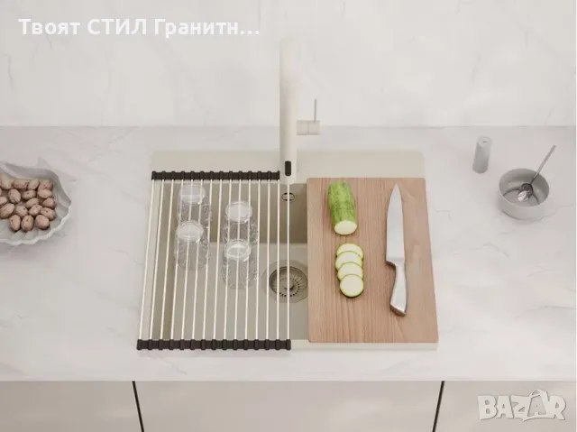 БЕж Кухненска Мивка от гранит модел Рига 60 XL 580 x 500 мм
