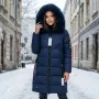 Дамско Тъмно Синьо Дълго Зимно Яке С Качулка Код Roni-21, снимка 1