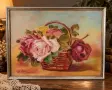 Старинна картина „Кошница с рози“ – пастел / смесена техника, 55 × 43 см, снимка 1
