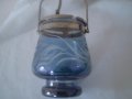 Стара захарница ръчно гравирано синьо стъкло свързвано с метален капак , снимка 4