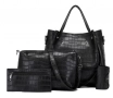 Комплект от дамски чанти в черен цвят, с кроко ефект, снимка 1